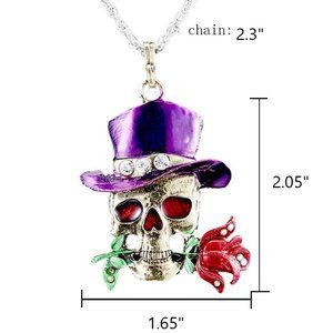 Retro Skull Head Rose Flower Pendant Necklace